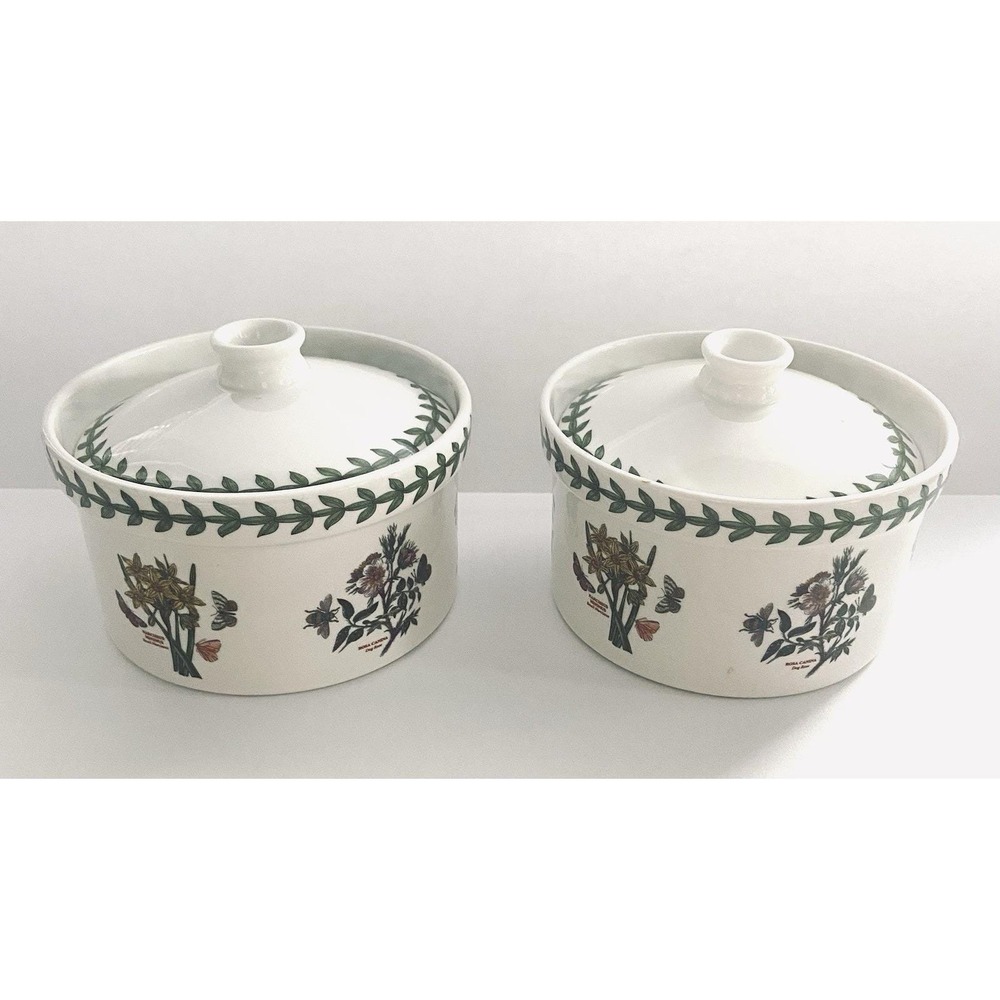 Pair Portmeirion Botanic Garden Mini Casserole Covered Dishes 5 In Diameter